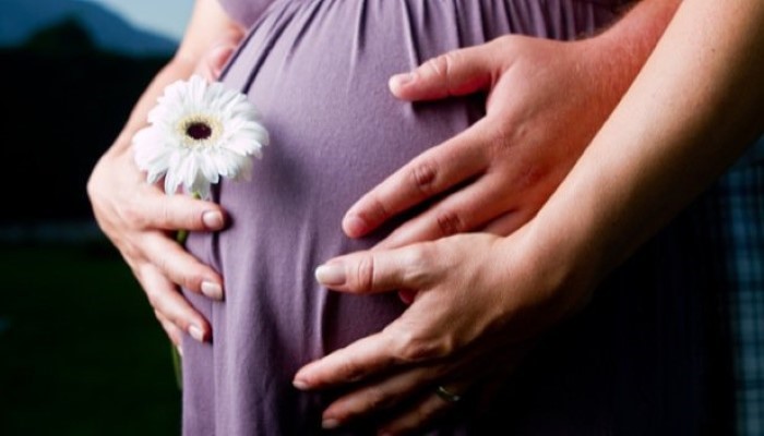 Papa qui tient amoureusement le ventre de sa femme enceinte Papa qui tient amoureusement le ventre de sa femme enceinte