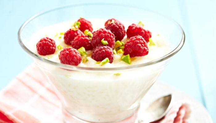 Riz au lait et framboises