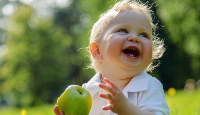 Bébé qui tient une pomme Bébé qui tient une pomme
