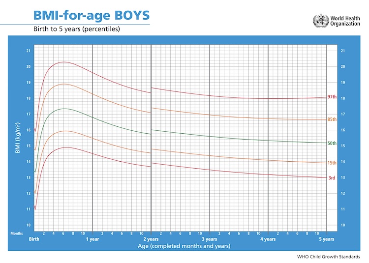 Courbe de l'IMC en fonction de l'âge pour les garçons