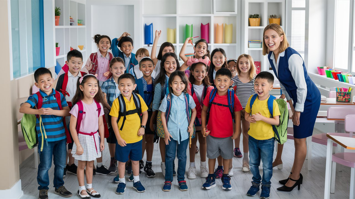 Enfant timide et photo de classe